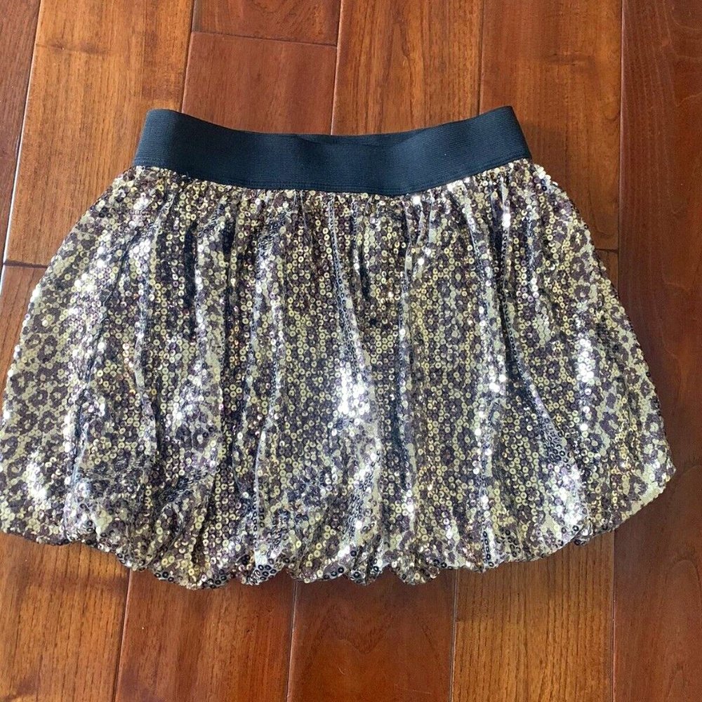 KNITWORKS Girls Allover Gold Sequin Bubble Skirt Lined/shorts Size 14 MSRP $28
